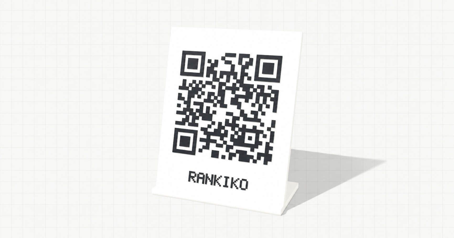 Soporte de mesa con un código QR 3D creado en Rankiko