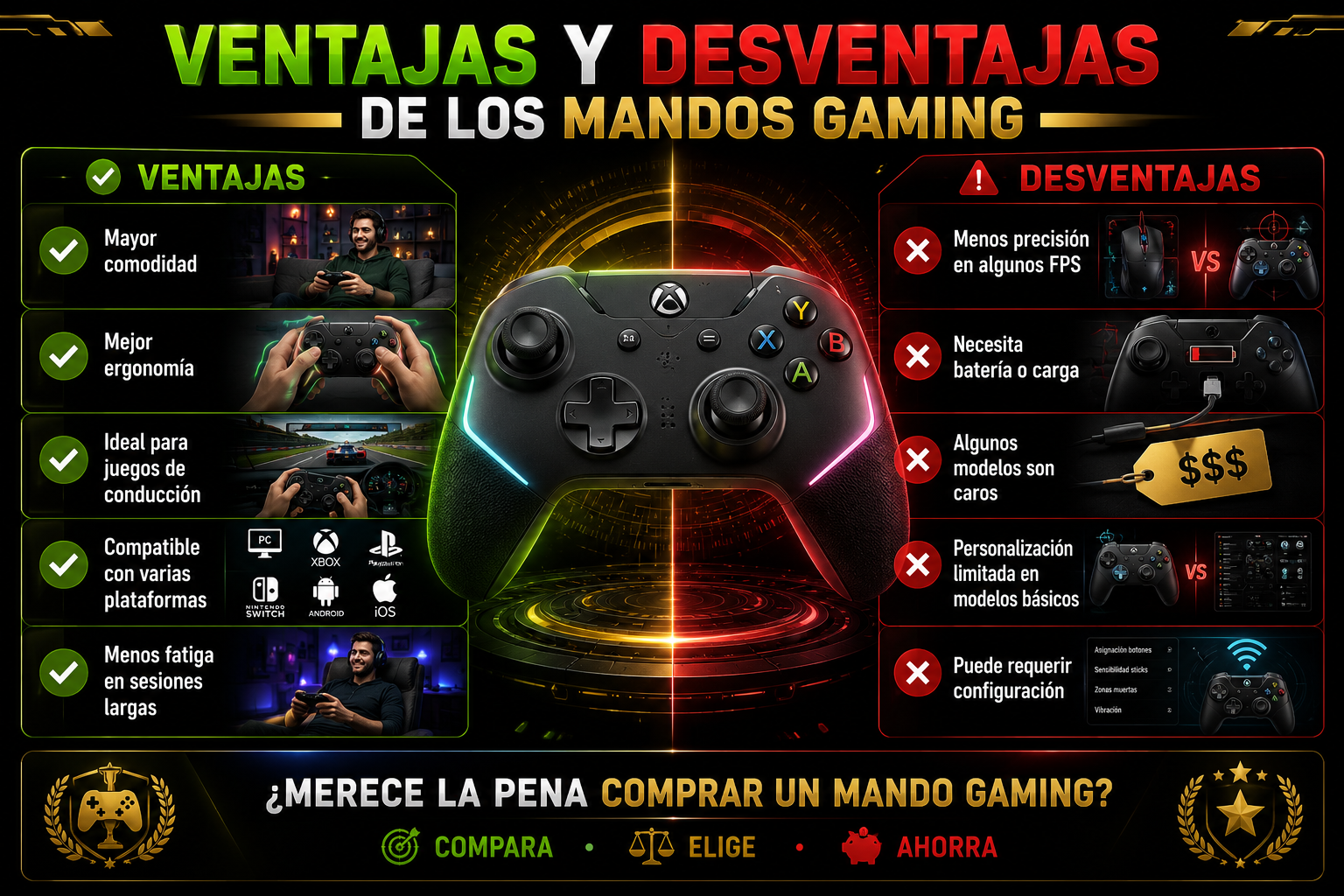 Ventajas y desventajas de los mandos gaming en 2026 comparativa visual