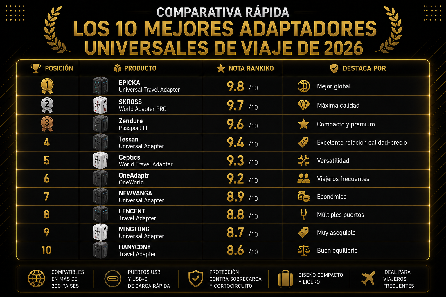 mejores adaptadores universales de viaje 2026 comparativa rápida