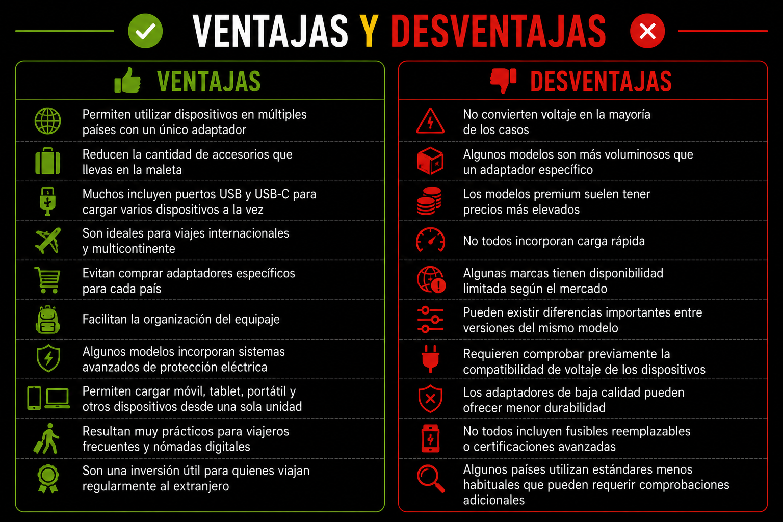 ventajas y desventajas de los adaptadores universales de viaje comparativa 2026