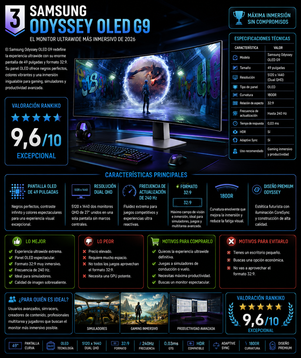 Samsung Odyssey OLED G9 monitor ultrawide 49 pulgadas OLED comparativa 2026