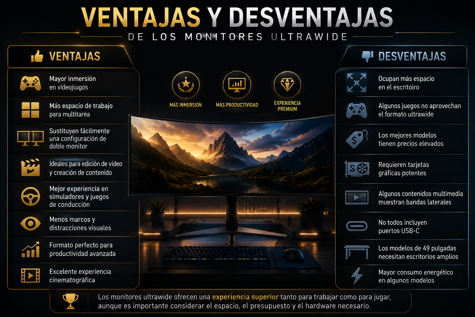 Ventajas y desventajas de los monitores ultrawide para gaming y productividad en 2026
