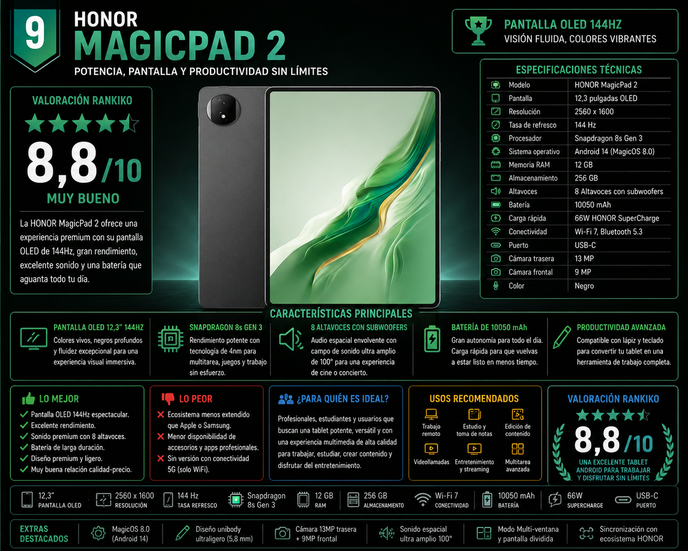 HONOR MagicPad 2 con pantalla OLED de 12,3 pulgadas y 144 Hz, una tablet Android premium para trabajar, estudiar y disfrutar de contenido multimedia en 2026.