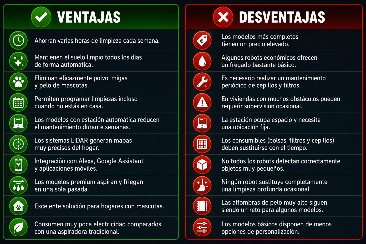 Ventajas y desventajas de los robots aspiradores comparativa visual 2026 según Rankiko