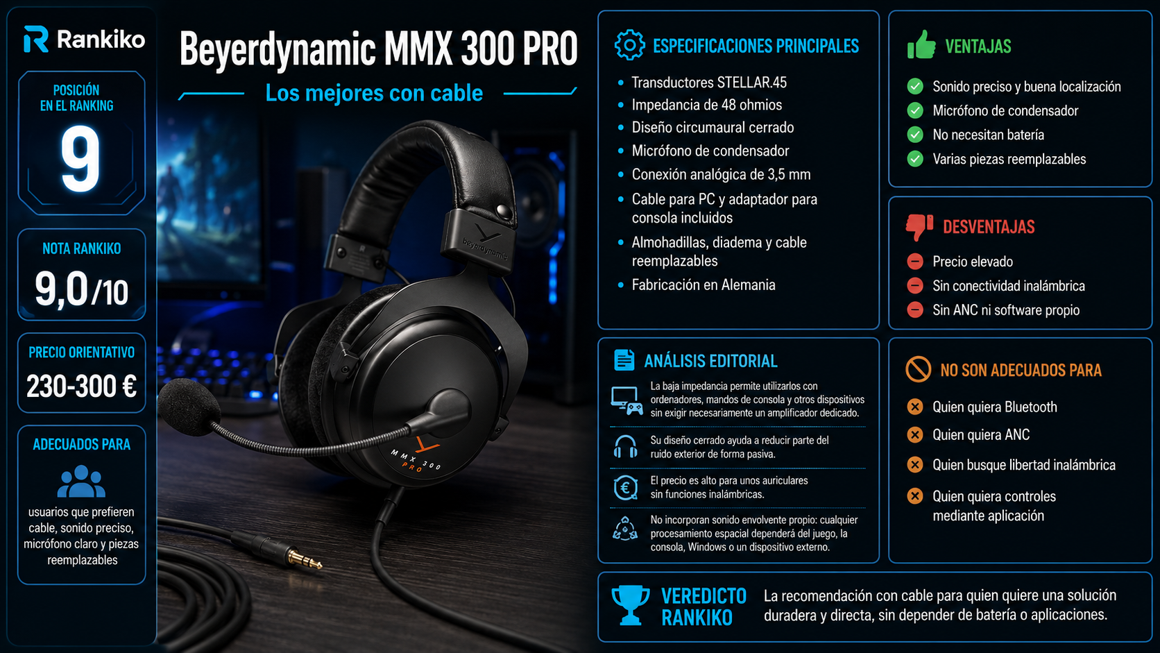 Beyerdynamic MMX 300 PRO con cable de 3,5 mm y micrófono de condensador