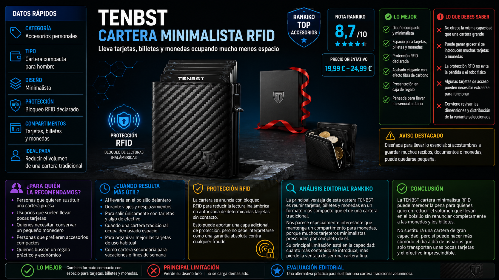 Análisis editorial Rankiko de la cartera compacta TENBST con protección RFID