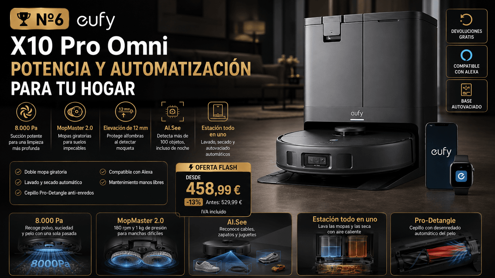 eufy X10 Pro Omni, robot aspirador con mopas giratorias a presión