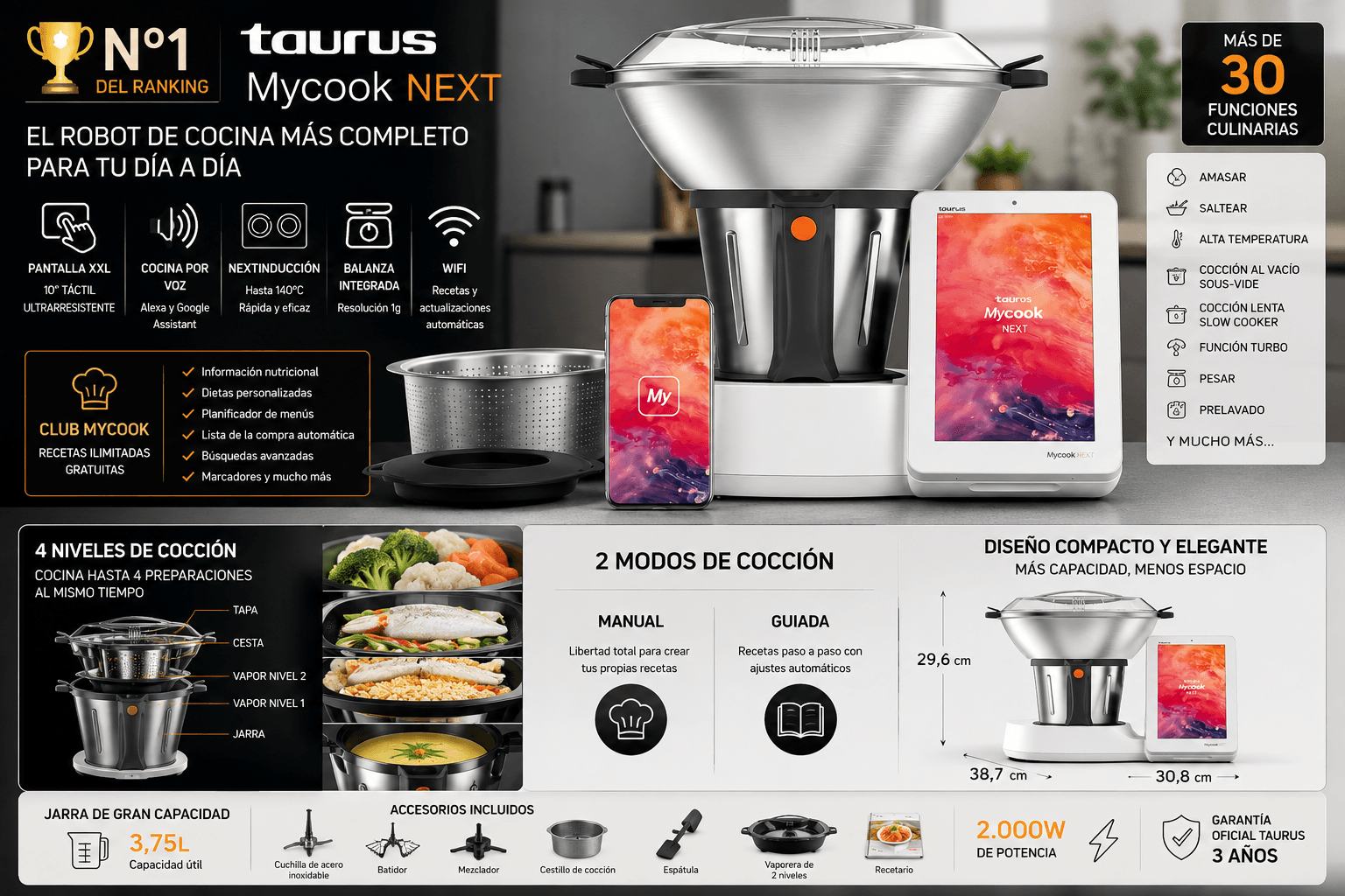 Taurus Mycook Next, el mejor robot de cocina tipo Thermomix de 2026 según Rankiko