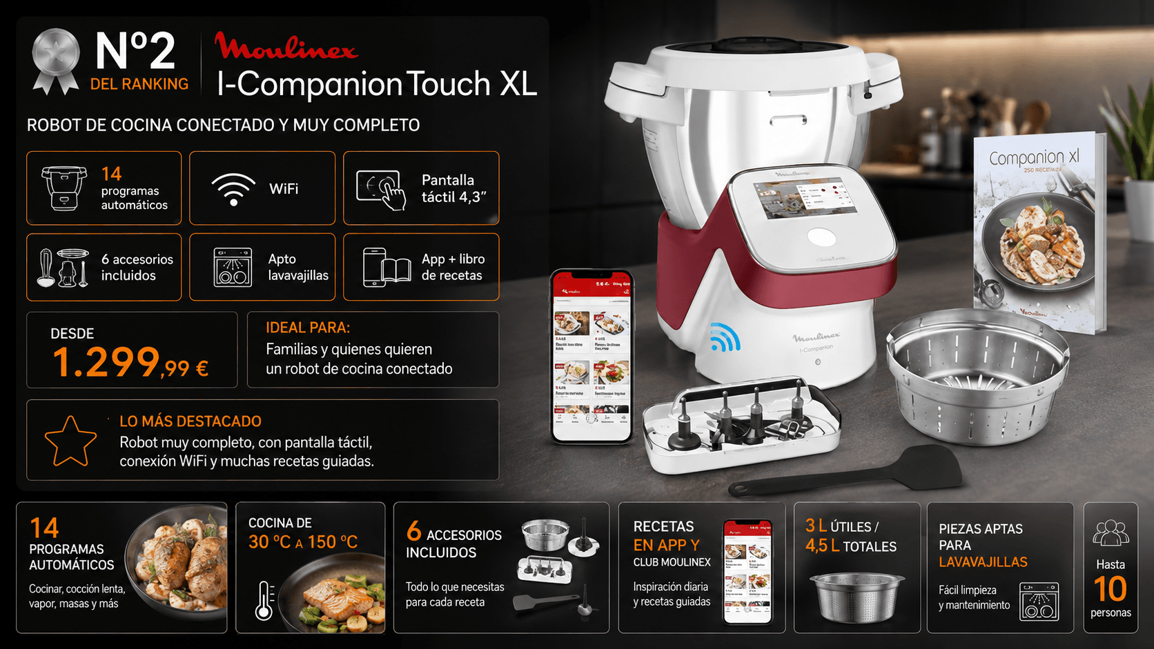 Moulinex i-Companion Touch XL, robot de cocina de gama alta con pantalla táctil