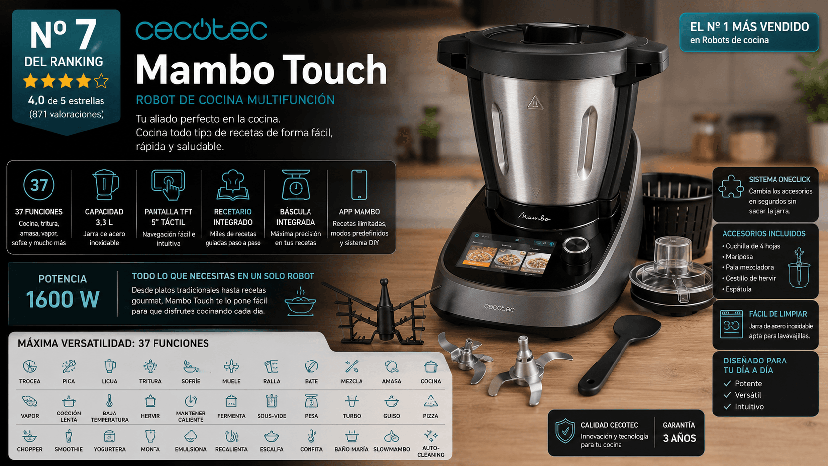 Cecotec Mambo Touch, robot de cocina con pantalla táctil y muchas funciones
