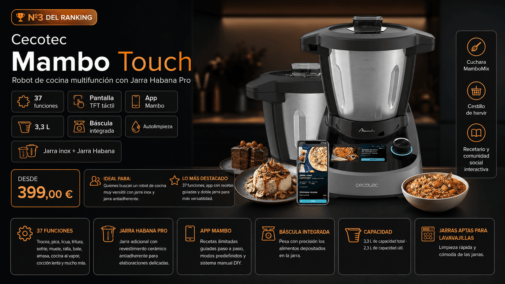 Cecotec Mambo Touch con jarra Habana Pro, robot de cocina con mejor relación calidad-precio