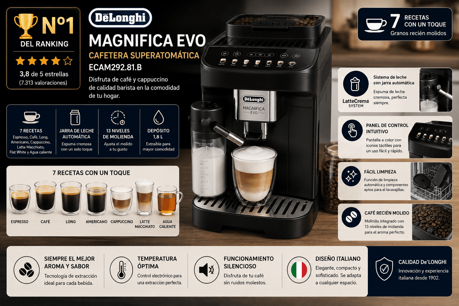 De'Longhi Magnifica Evo, la mejor cafetera superautomática de 2026 según Rankiko