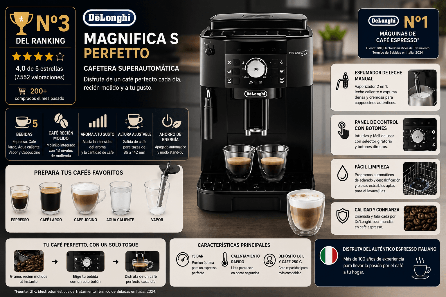 De'Longhi Magnifica S, la cafetera superautomática con mejor relación calidad-precio