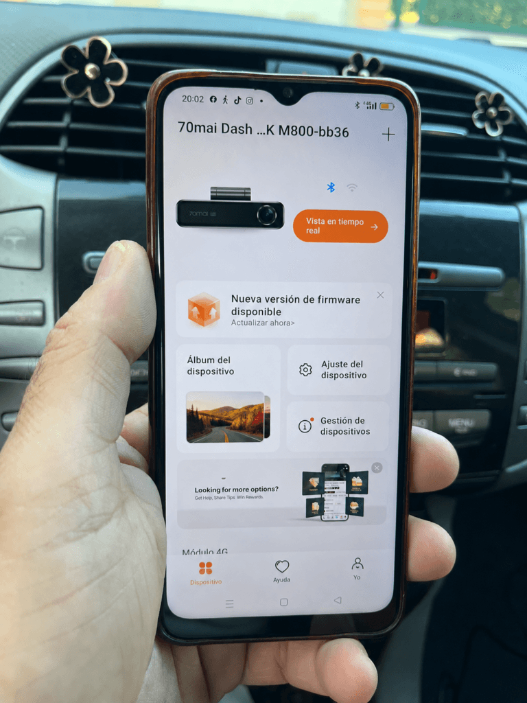 Configuración real de la 70mai M800 4K HDR desde la aplicación 70mai