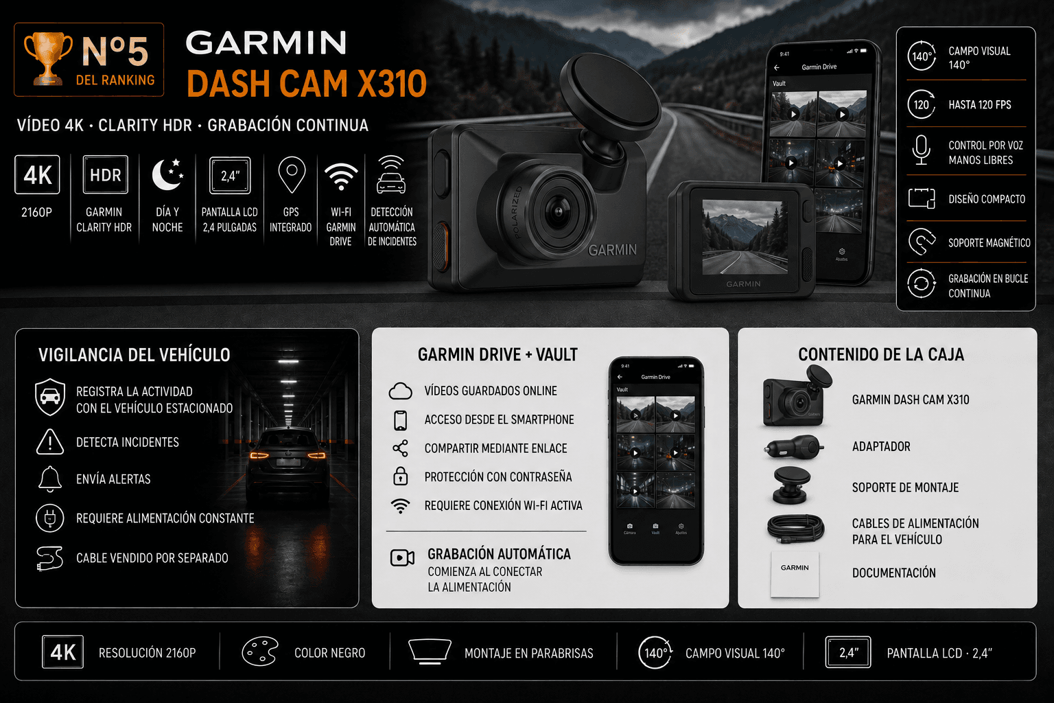 70mai A810 Lite 4K (del.+tras.) - producto del ranking de mejores dashcams 2026
