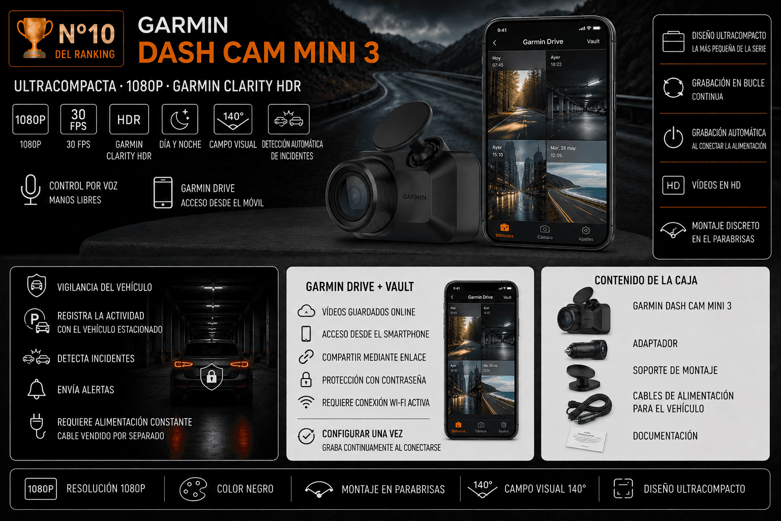 Garmin Dash Cam Mini 3 - producto del ranking de mejores dashcams 2026