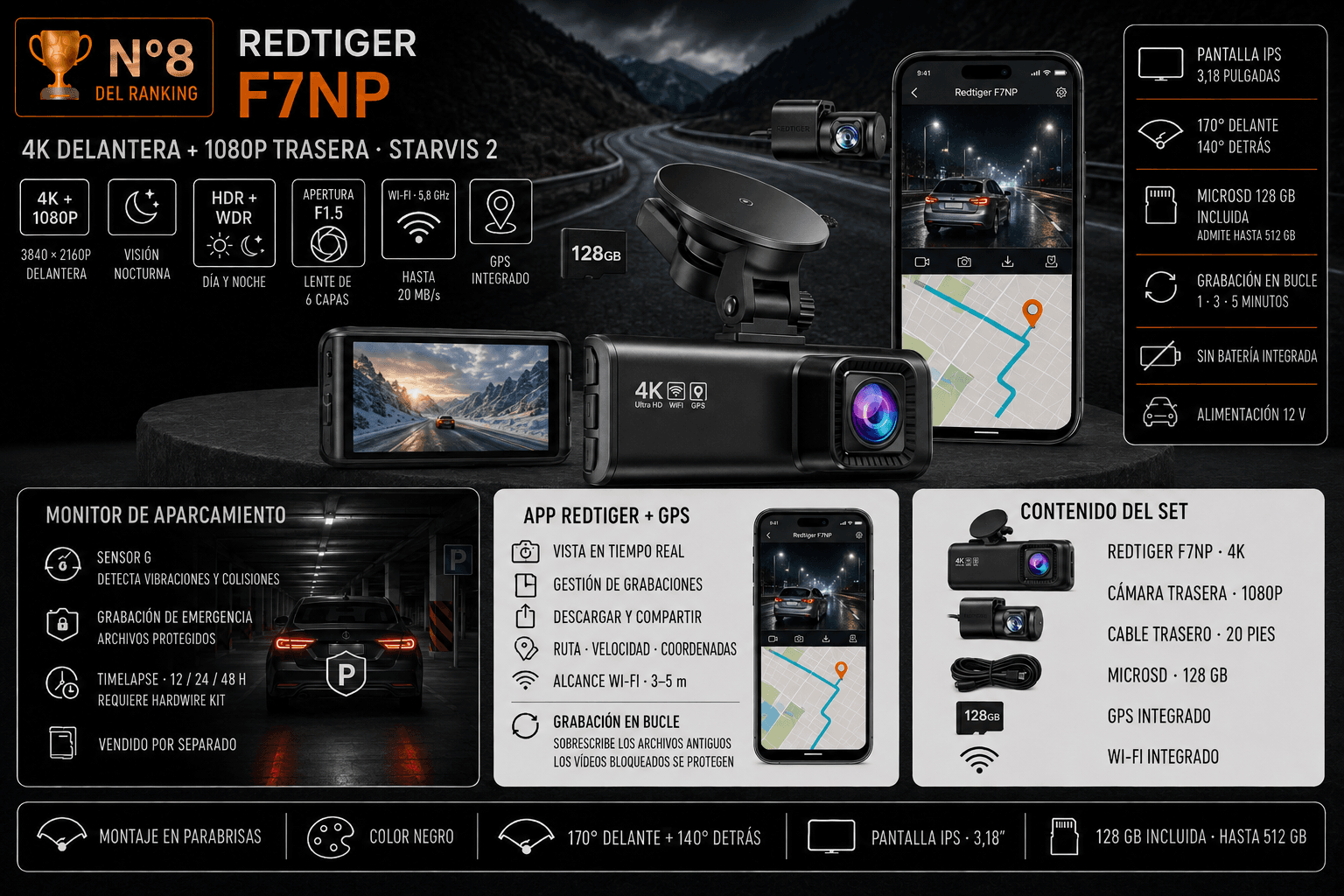 REDTIGER F7NP 4K - producto del ranking de mejores dashcams 2026