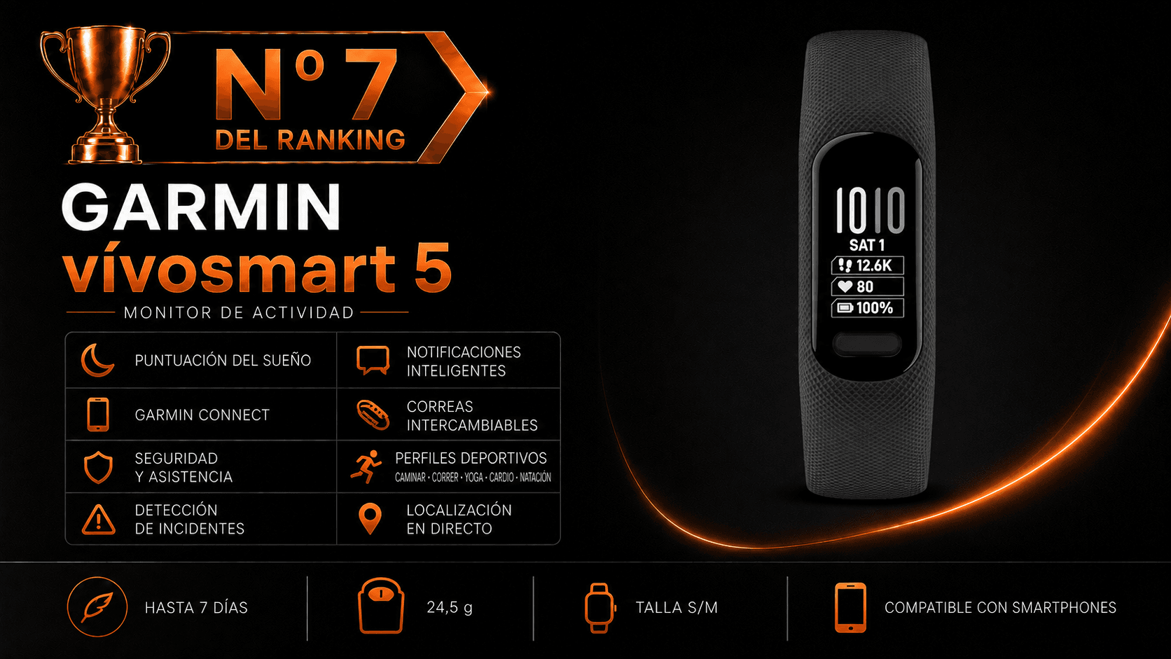 Garmin vívosmart 5 con Garmin Connect y métricas de bienestar Body Battery