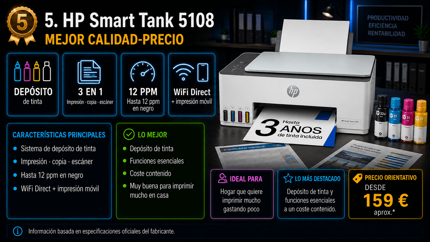 HP Smart Tank 5108, impresora de depósito con buena relación calidad-precio
