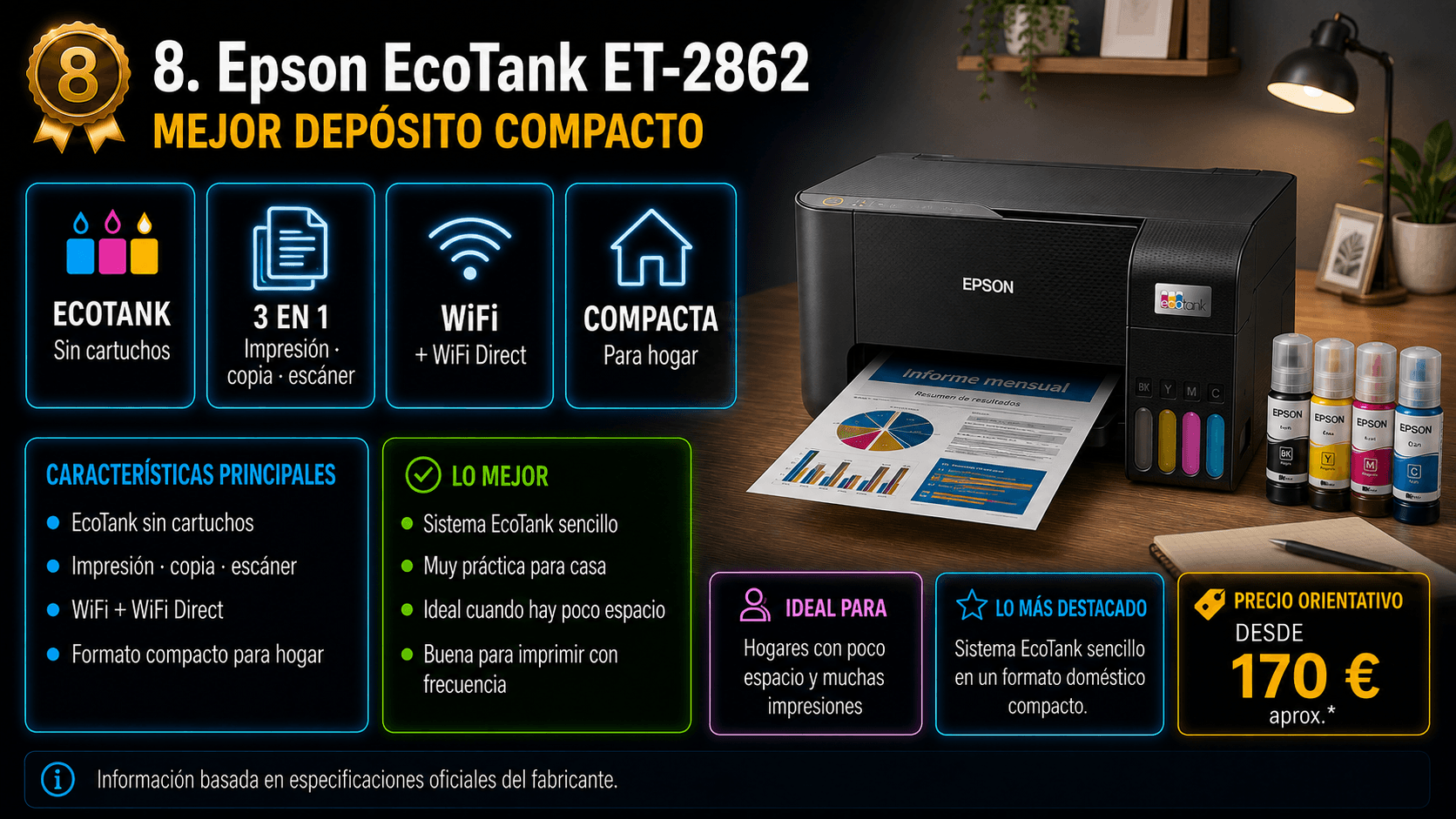 Epson EcoTank ET-2862, impresora multifunción de depósito compacta