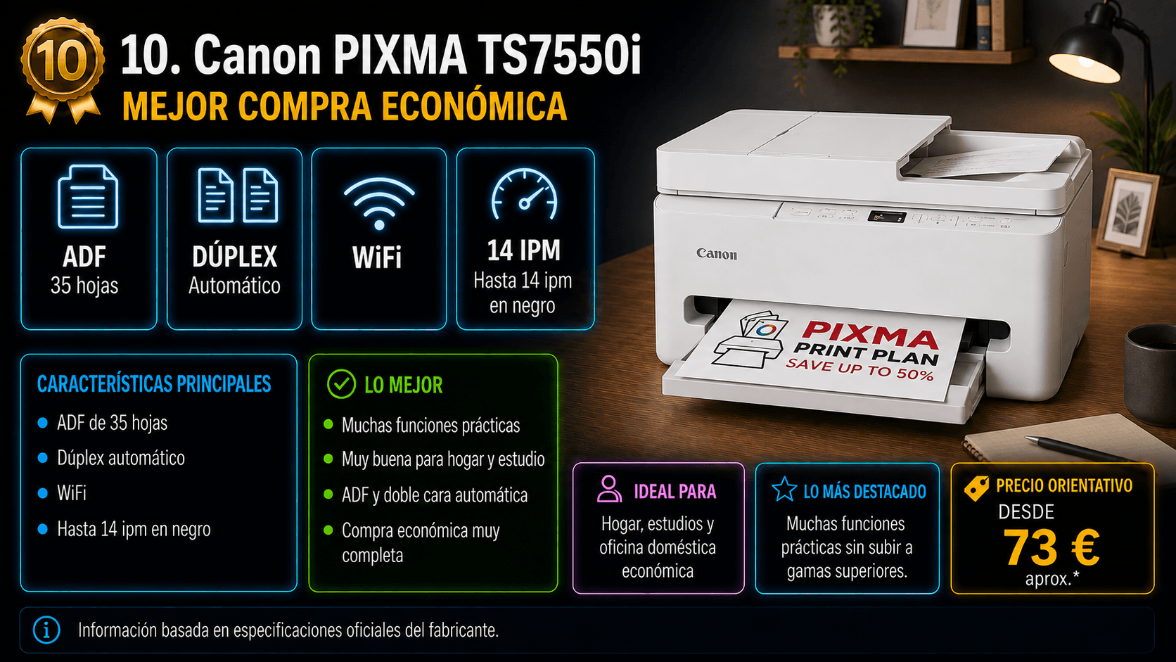 Canon PIXMA TS7550i, impresora multifunción económica con ADF y dúplex automático
