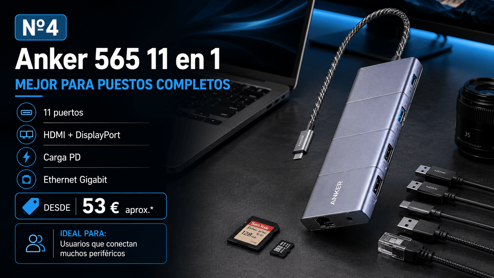 Anker 565 11 en 1, hub USB-C con múltiples conexiones para escritorio