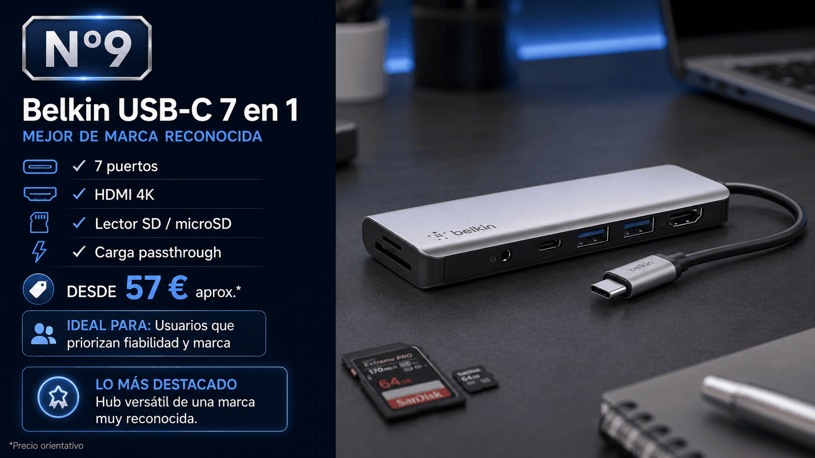 Belkin USB-C 7 en 1, hub versátil para ampliar conexiones USB-C