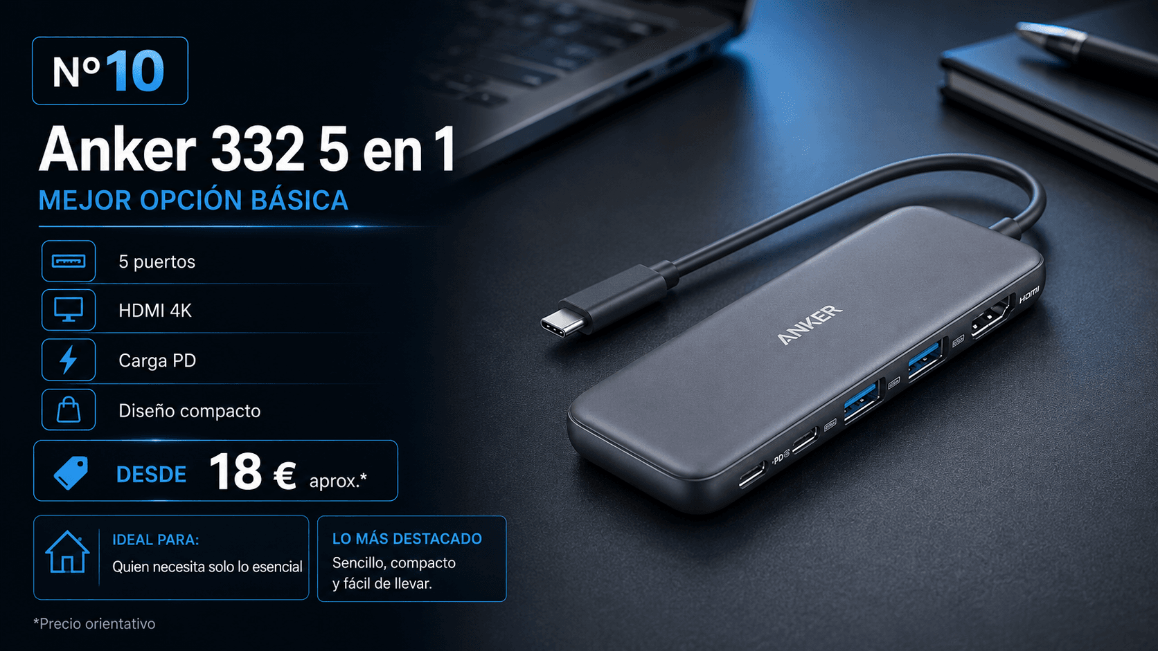 Anker 332 5 en 1, hub USB-C básico y compacto