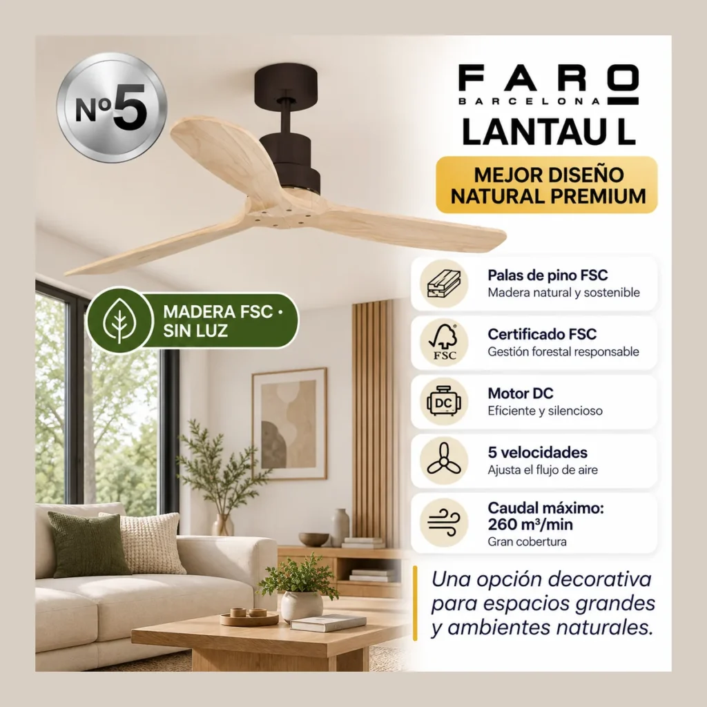 FARO Barcelona LANTAU L, ventilador de techo de madera sin luz