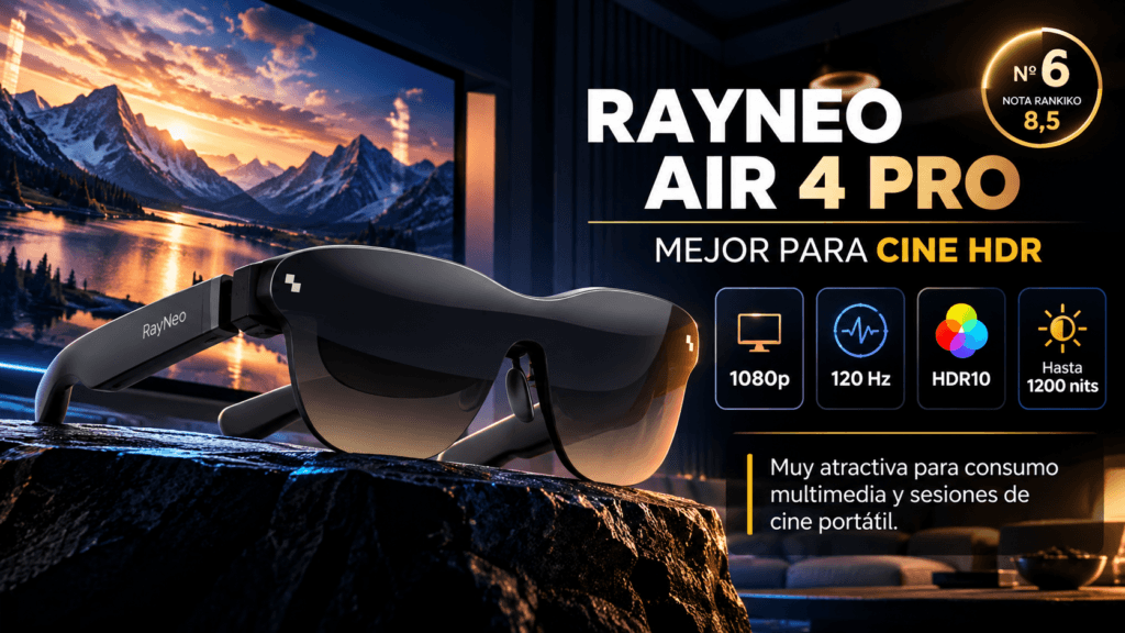RayNeo Air 4 Pro en el ranking de gafas AR/XR 2026 de Rankiko