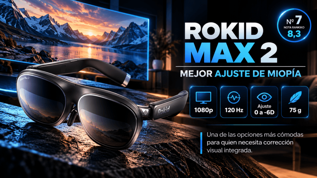 Rokid Max 2 en el ranking de gafas AR/XR 2026 de Rankiko