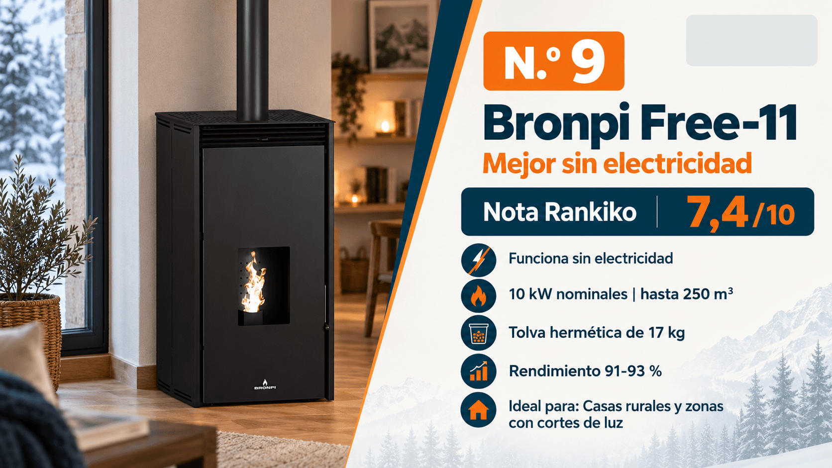 Bronpi Free-11, estufa de pellets sin electricidad