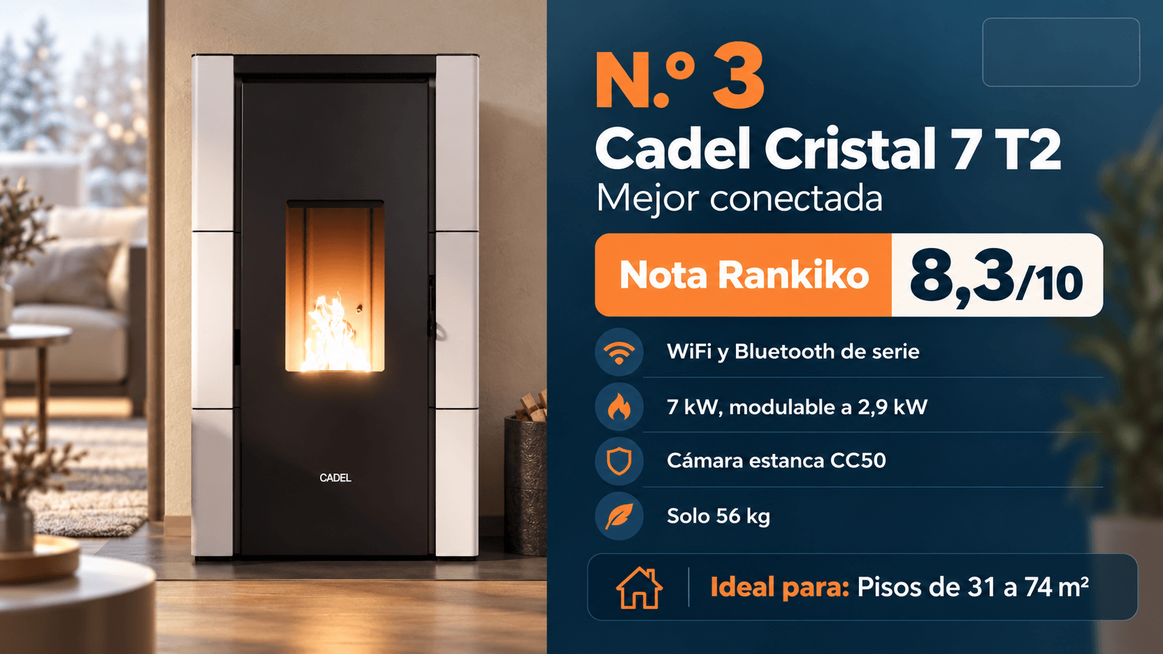 Cadel Cristal 7 T2, estufa de pellets conectada