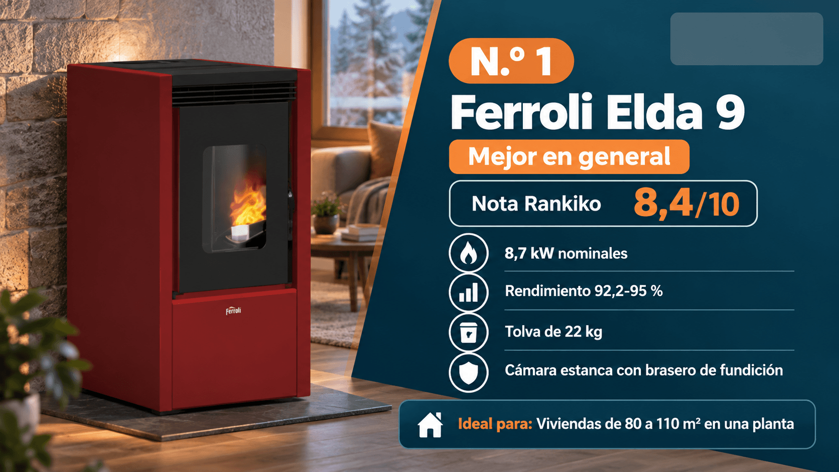 Ferroli Elda 9, mejor estufa de pellets en general