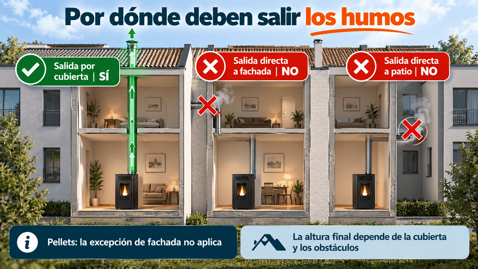 Por dónde deben salir los humos de una estufa de pellets en un piso
