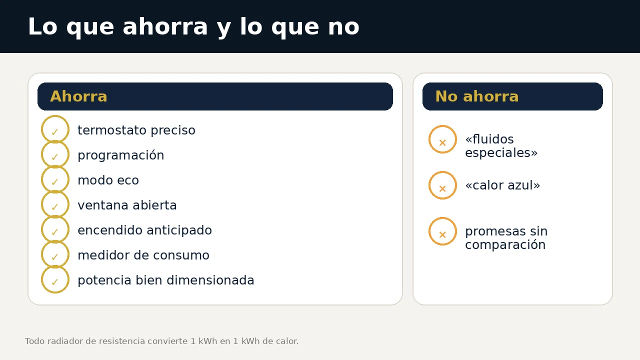 Infografía de las funciones que reducen el consumo de los radiadores eléctricos de bajo consumo